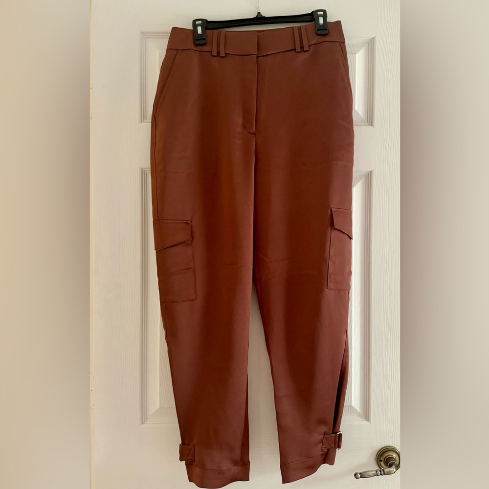 Satin chocolate cargo pants EXPRESS